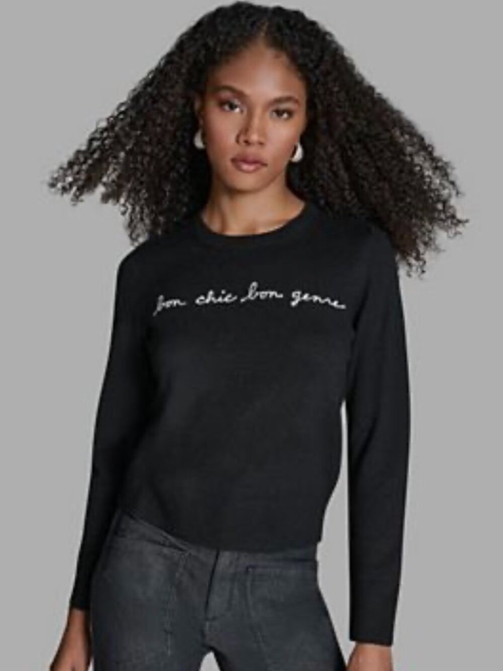 BCBG Black Je T’aime Mon Chéri Long Sleeve Knit Top Sweater S NWT